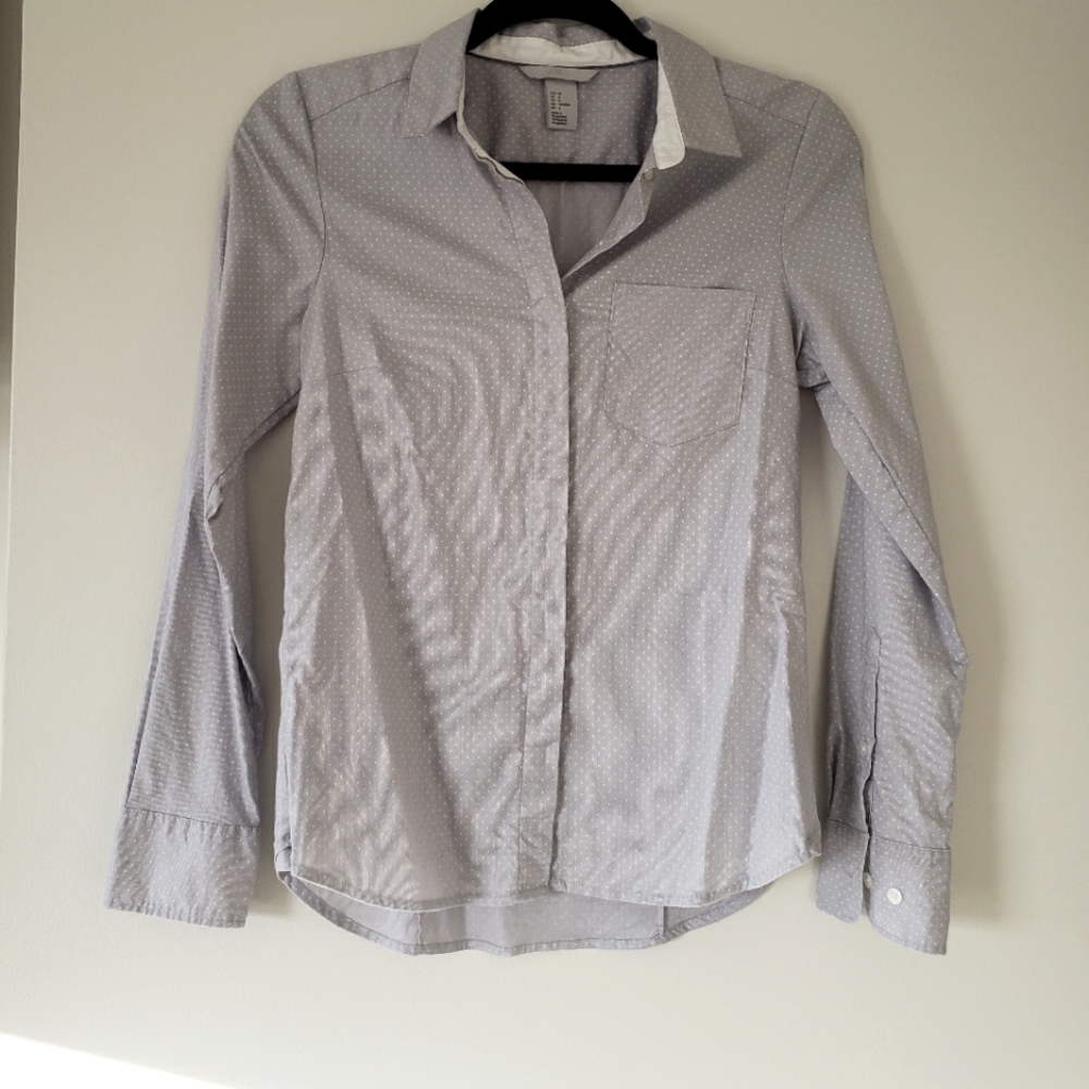 Grey polka dot button down